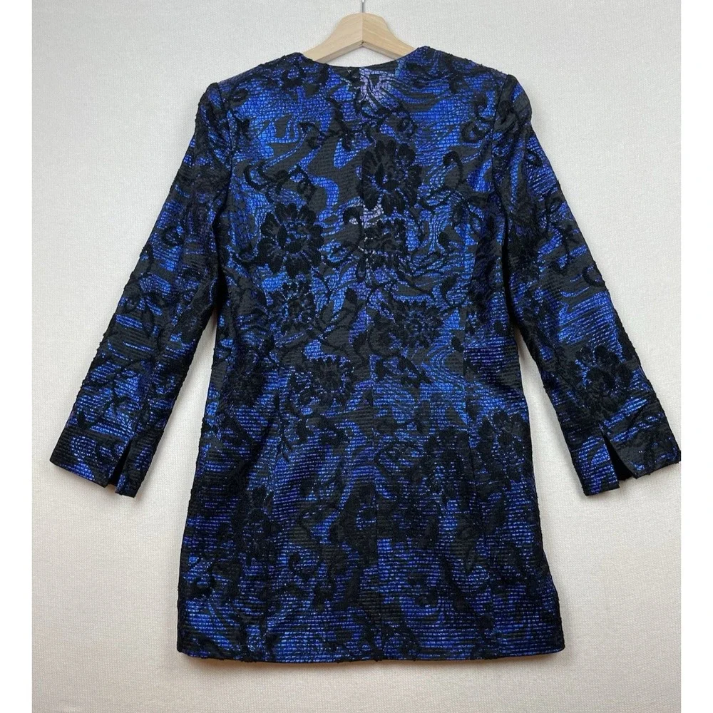 Badgley Mischka Collection Womens Black Blue Brocade Suit Jacket Small Old Money